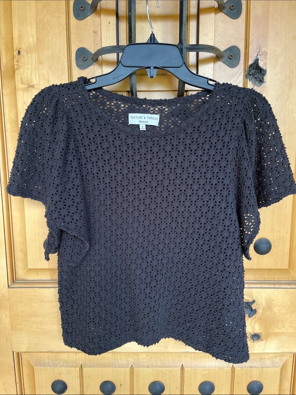 Madewell Texture & Thread Black Crochet Knit Short Sleeve Top